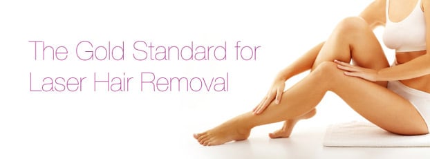Woman with smooth legs and the text, 'The Gold Standard for Laser Hair Removal'