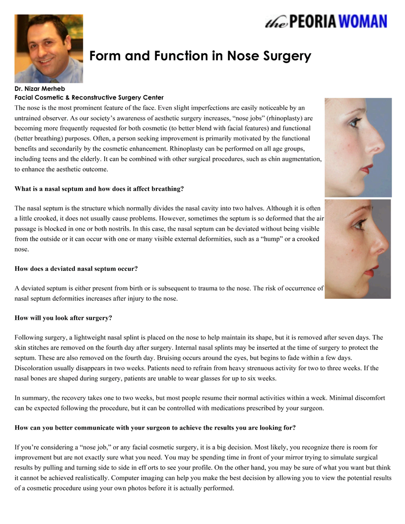 The Peoria Woman Magazine - January 2008 - Form and Function in Nose Surgery